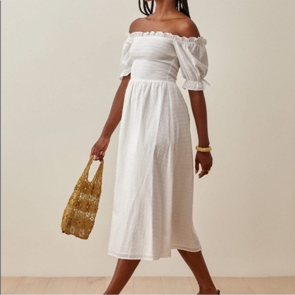 Reformation Arianna white smocked dress